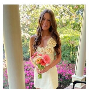 Yellow Floral One Shoulder Cocktail dress